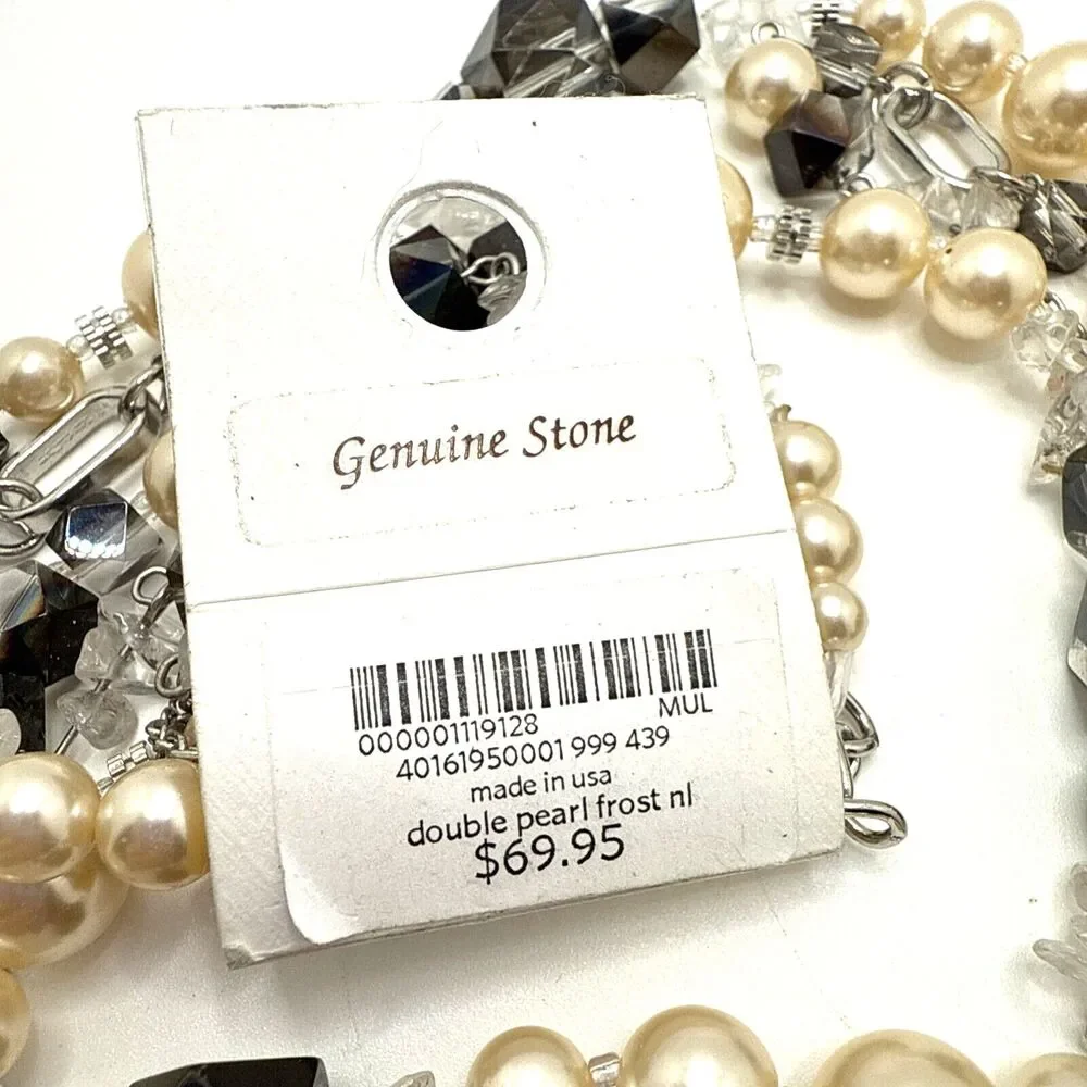 NEW Coldwater Creek DOUBLE PEARL FROST Necklace Genuine Stone Statement NWT 34